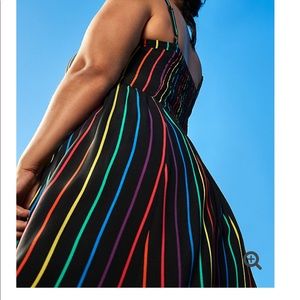 CELEBRATE LOVE BLACK RAINBOW STRIPE CHALLIS DRESS